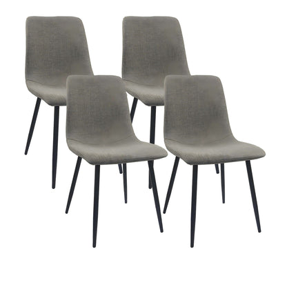 Dark gray upholstered dining chair set, padded seat and curved back, black metal legs