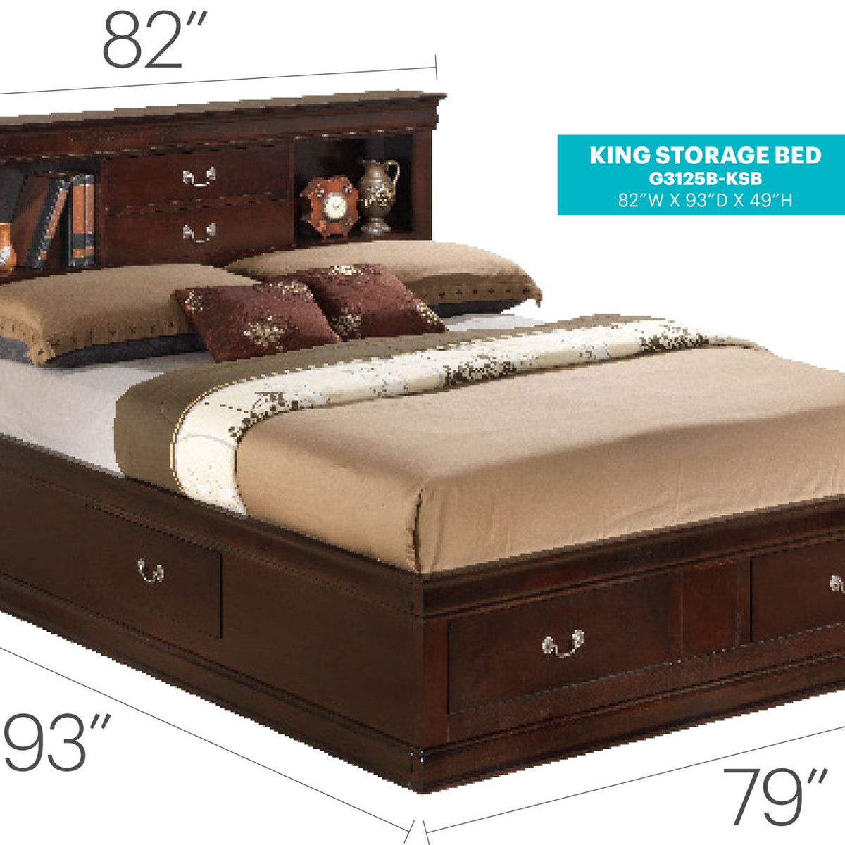 Louis Phillipe - Bookcase Storage Bed