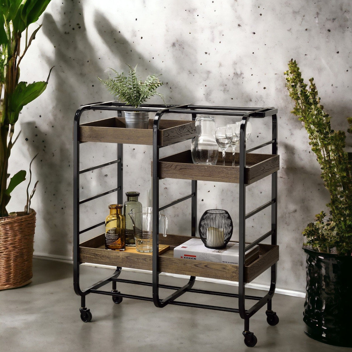 Vorrik - Serving Cart - Black / Walnut