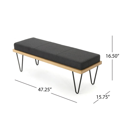Upholstered Bench With Hairpin Legs - Charcoal Gray