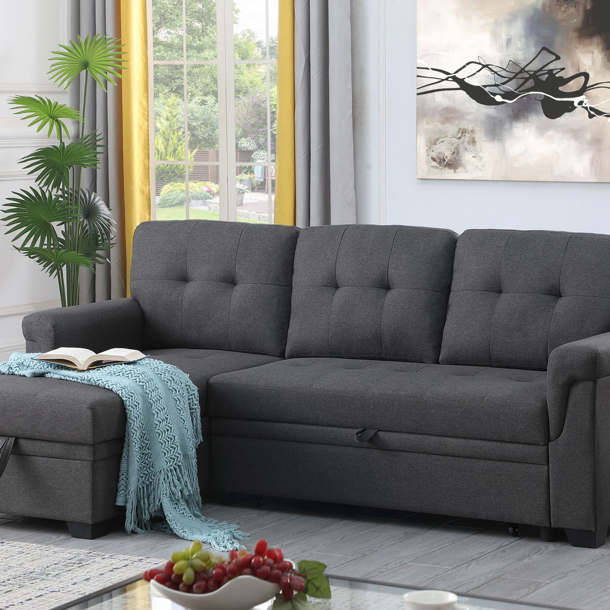Lucca - Linen Reversible Sleeper Sectional Sofa With Storage Chaise