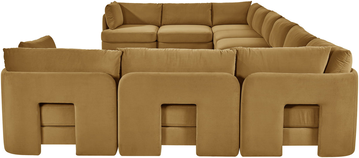 10-piece velvet sectional sofa, tan modular seating with wide armrests.