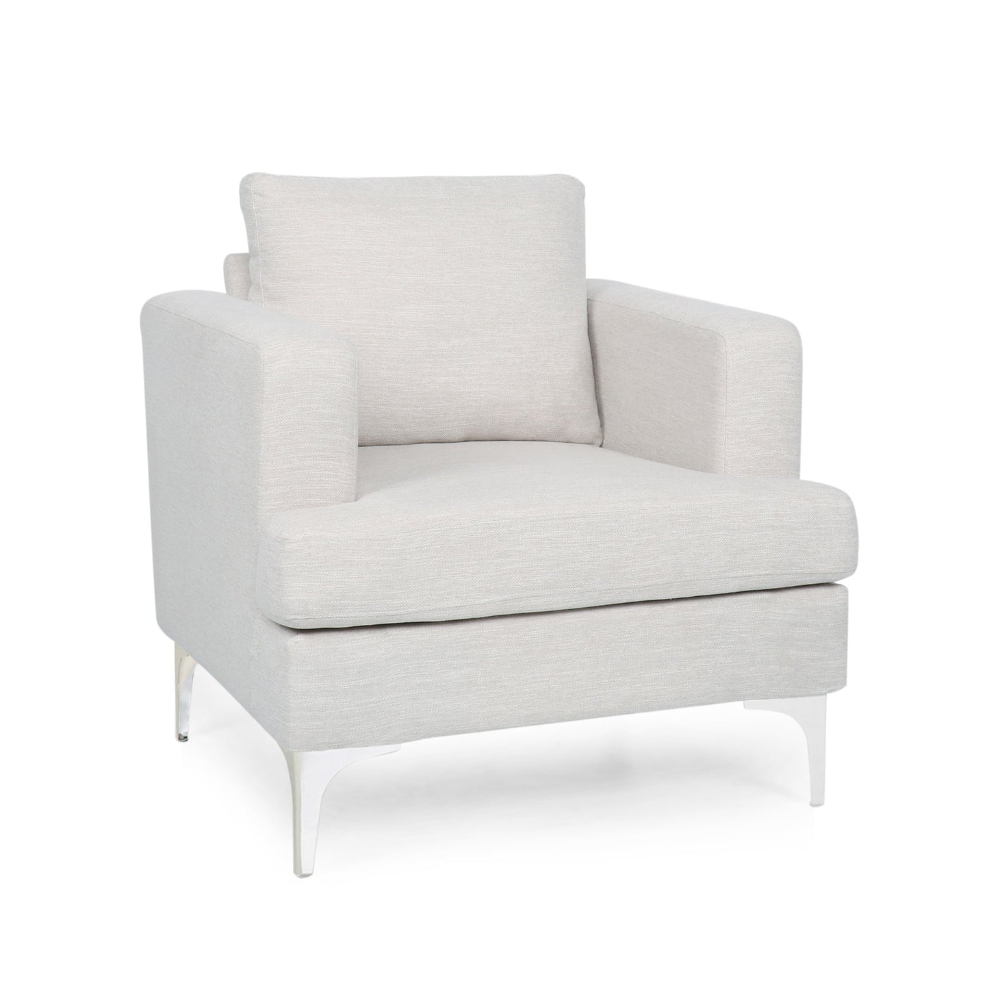 Upholstered Fabric Club Chair With Iron Legs - Beige