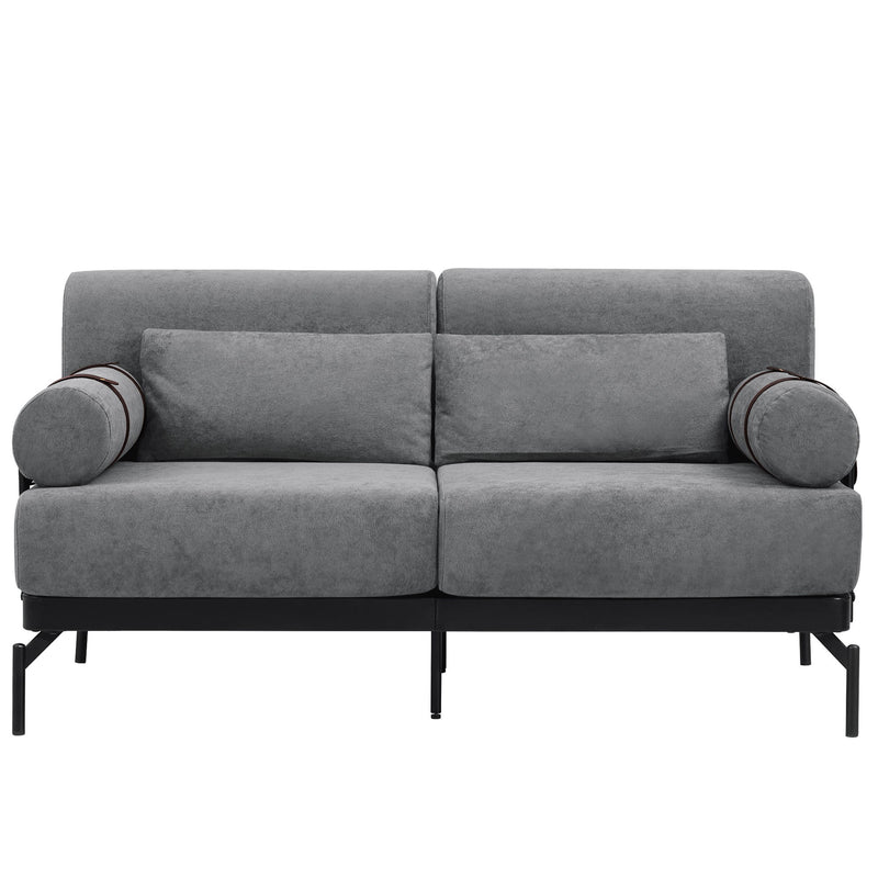 Modern Loveseat Sofa 2 Seater With USB Ports, Cylindrical Armrests