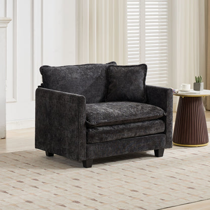 Cloud Sofa Single Seat (Ottoman is not included), Modern Sectional Couch, for Living Room Bedroom and Apartment, Comfy Double Layer Upholstered Seat Cushion, Breathable Chenille Fabric, Black