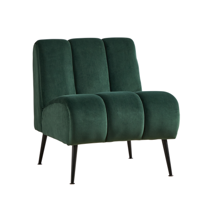Modern Velvet Upholstered Armless Chair with Black Metal Legs for Living Room, Bedroom, Office, Green, Glam