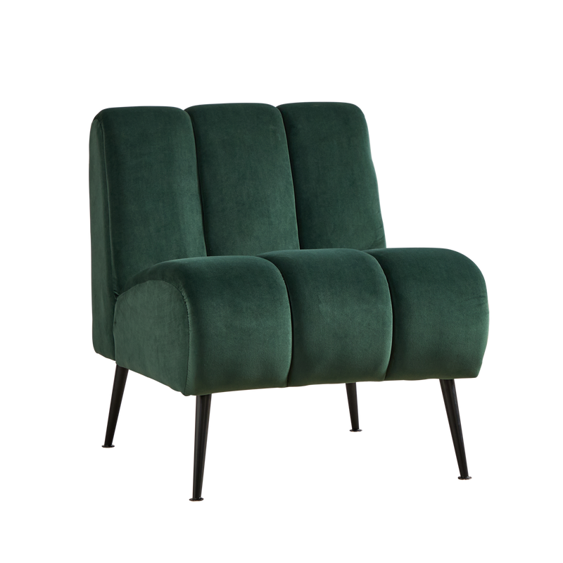 Modern Velvet Upholstered Armless Chair with Black Metal Legs for Living Room, Bedroom, Office, Green, Glam