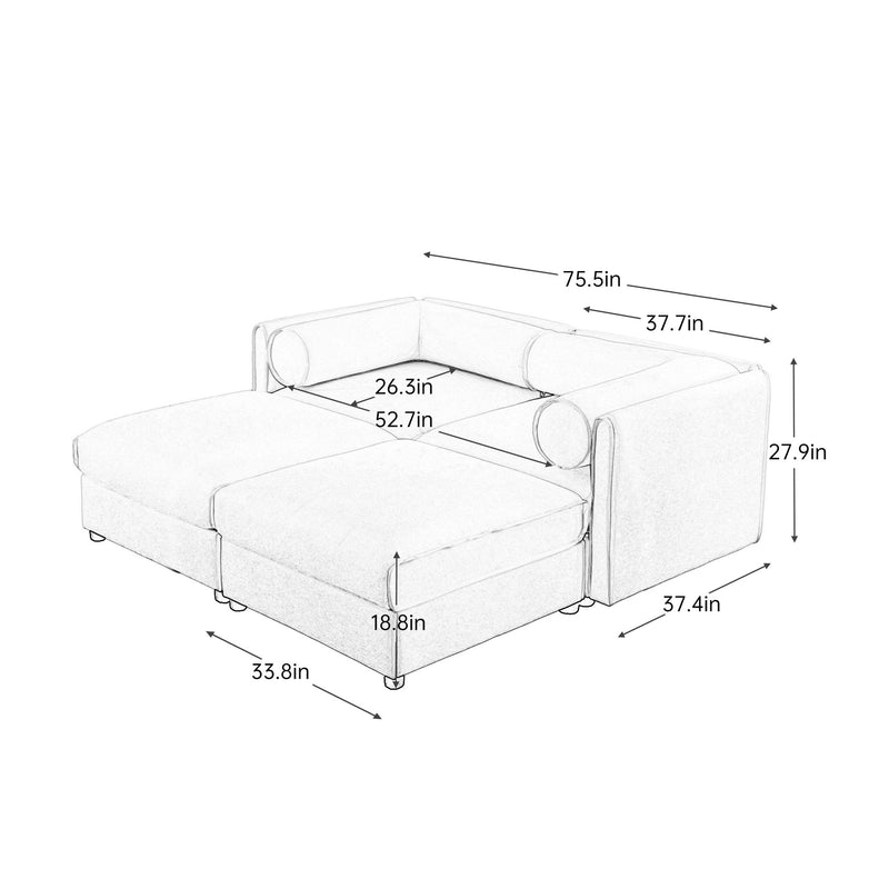 Contemporary Elegant White Chenille Sofa With Storage And Ottoman