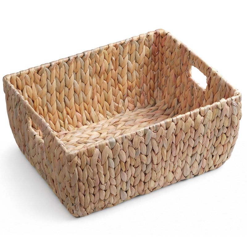 Light brown woven storage basket with built-in handles