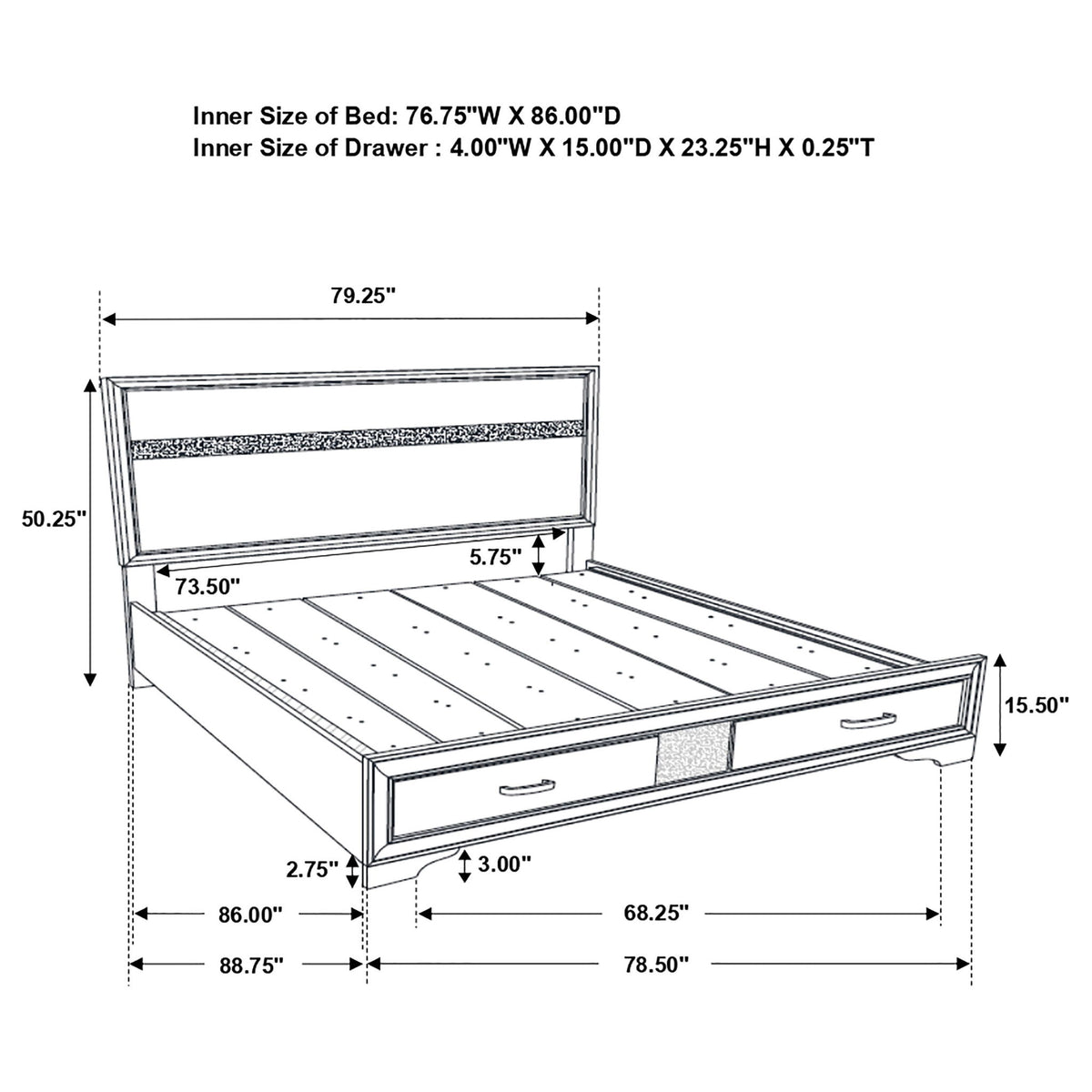 California King Storage Platform Bed With 2 Drawer - White