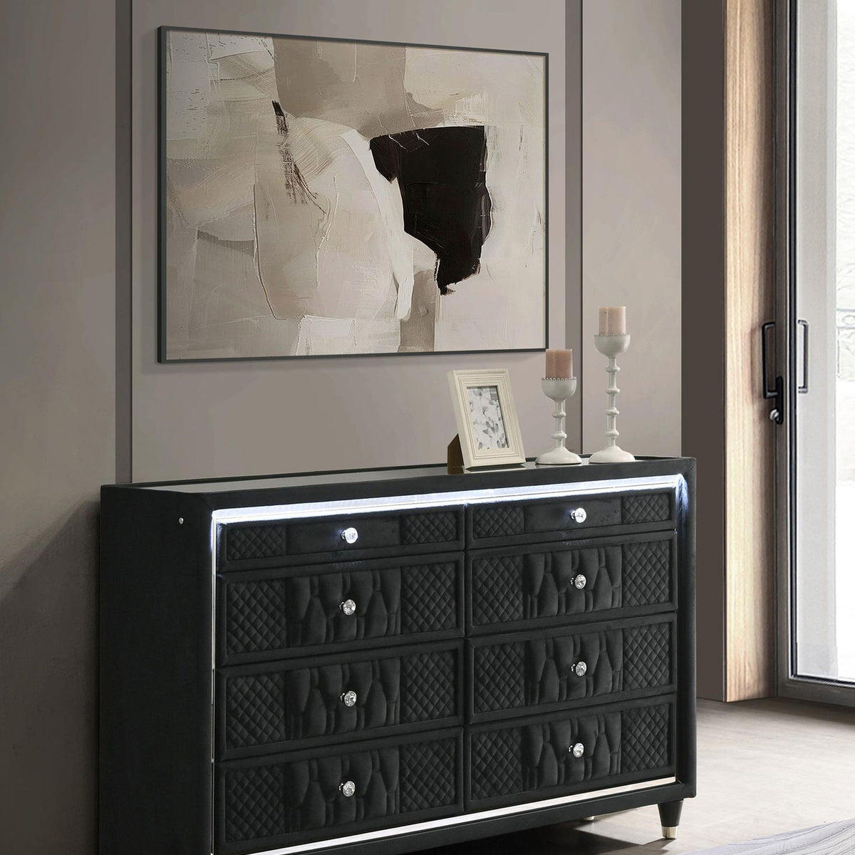 Lorient 8-drawer LED Bedroom Dresser Cabinet Black