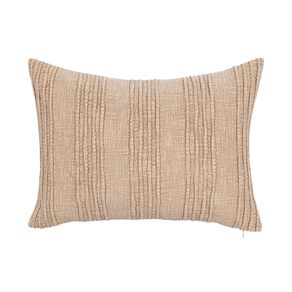 Natural beige textured SLD throw pillow with subtle vertical stripe pattern