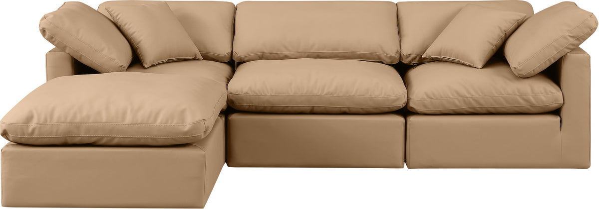 Indulge - Faux Leather 4 Piece Modular Sectional With Chaise - Tan