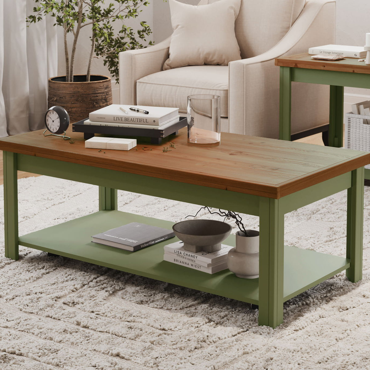 Vineyard - Coffee Table - Sage Green And Fruitwood