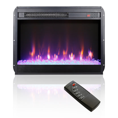 23 inch electric fireplace insert, ultra thin heater with crystal & realistic flame, remote control with timer, overheating protection,with sidelight, Glam