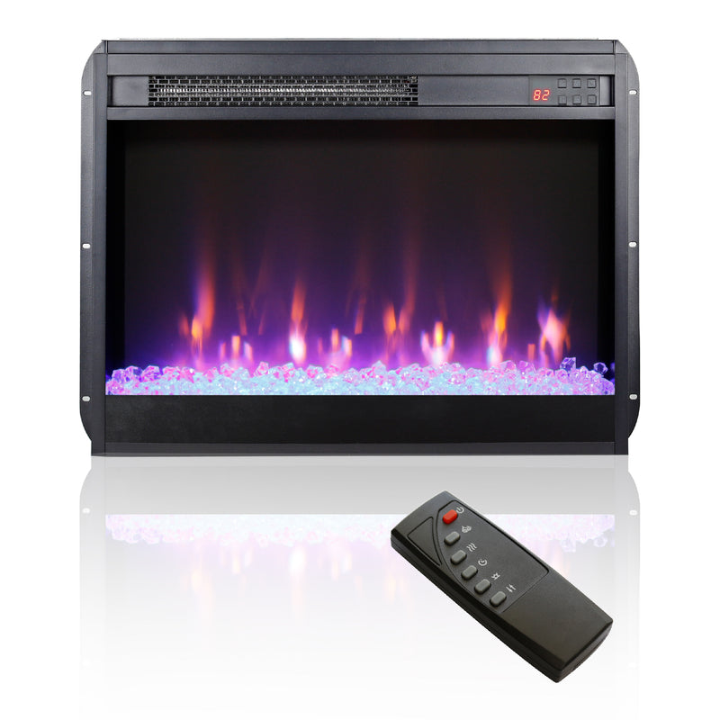 23 inch electric fireplace insert, ultra thin heater with crystal & realistic flame, remote control with timer, overheating protection,with sidelight, Glam