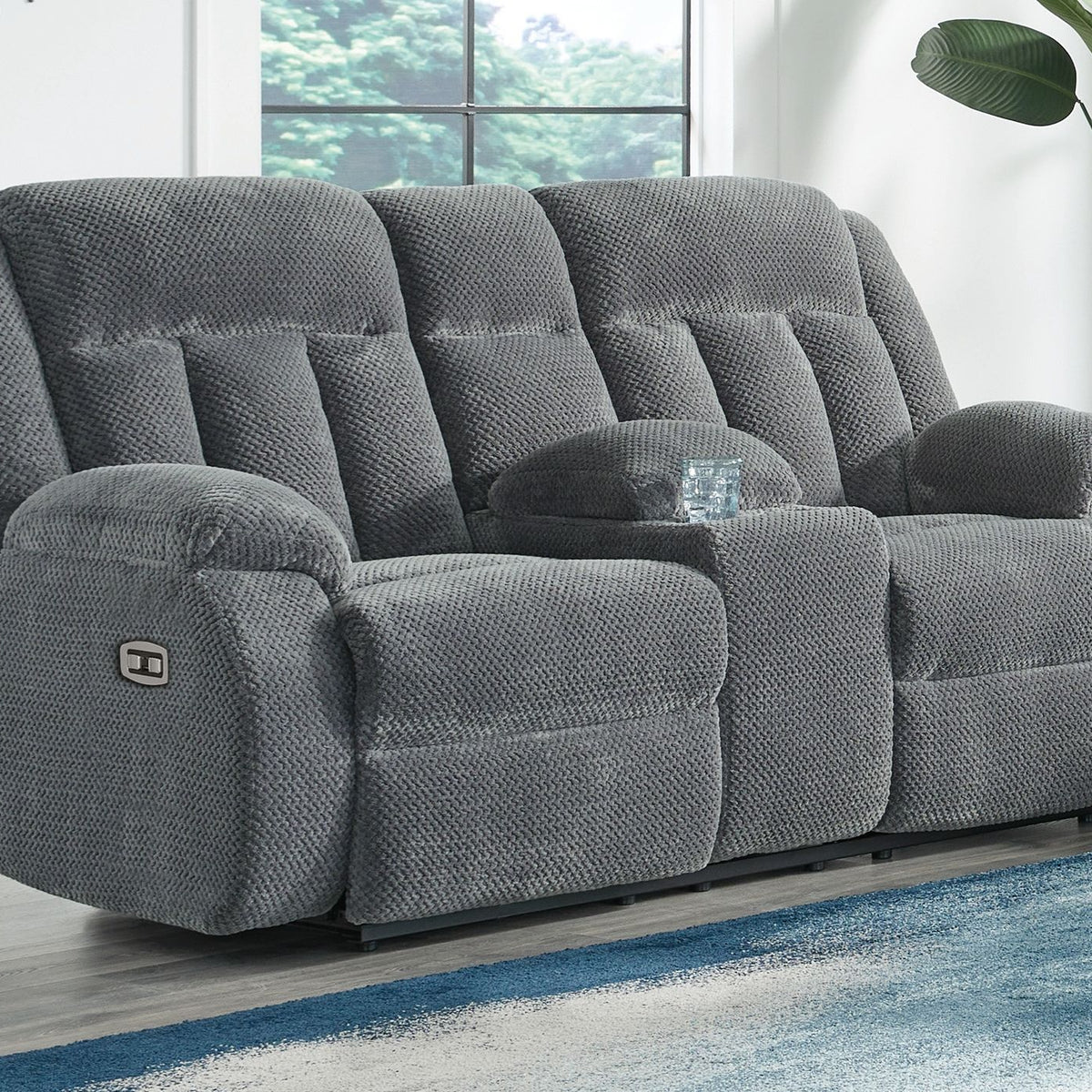 Observation - Double Reclining Power Loveseat With Console - Steel
