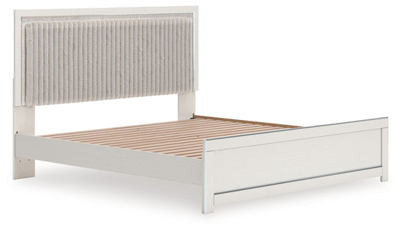 Upholstered platform bed with roll slats, light gray frame with exposed wooden slat base