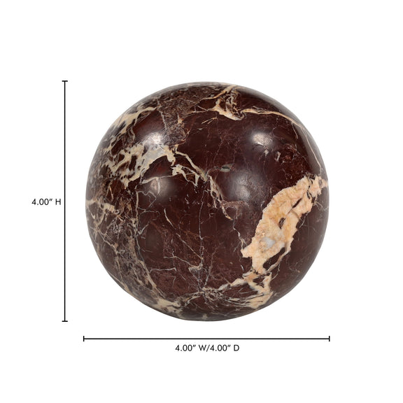 Marble sphere accent, 4.00 in H and 4.00 in D, red with white veining
