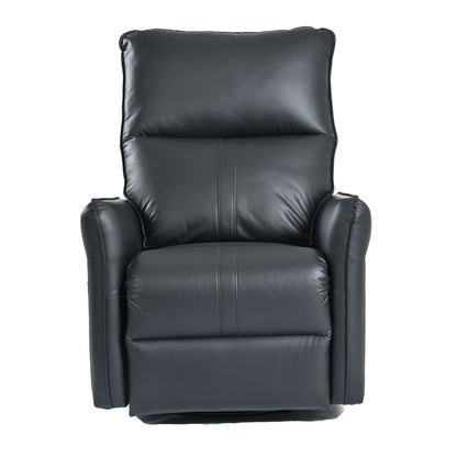 Black faux leather power swivel rocker recliner chair with wide cushioned back