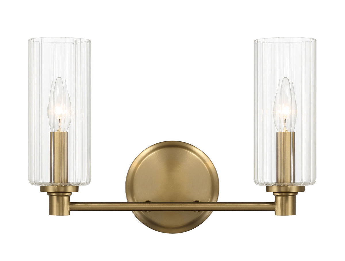 Regal - Double Light Vanity With Clear Ribbed Satin - Antique Brass / Clear