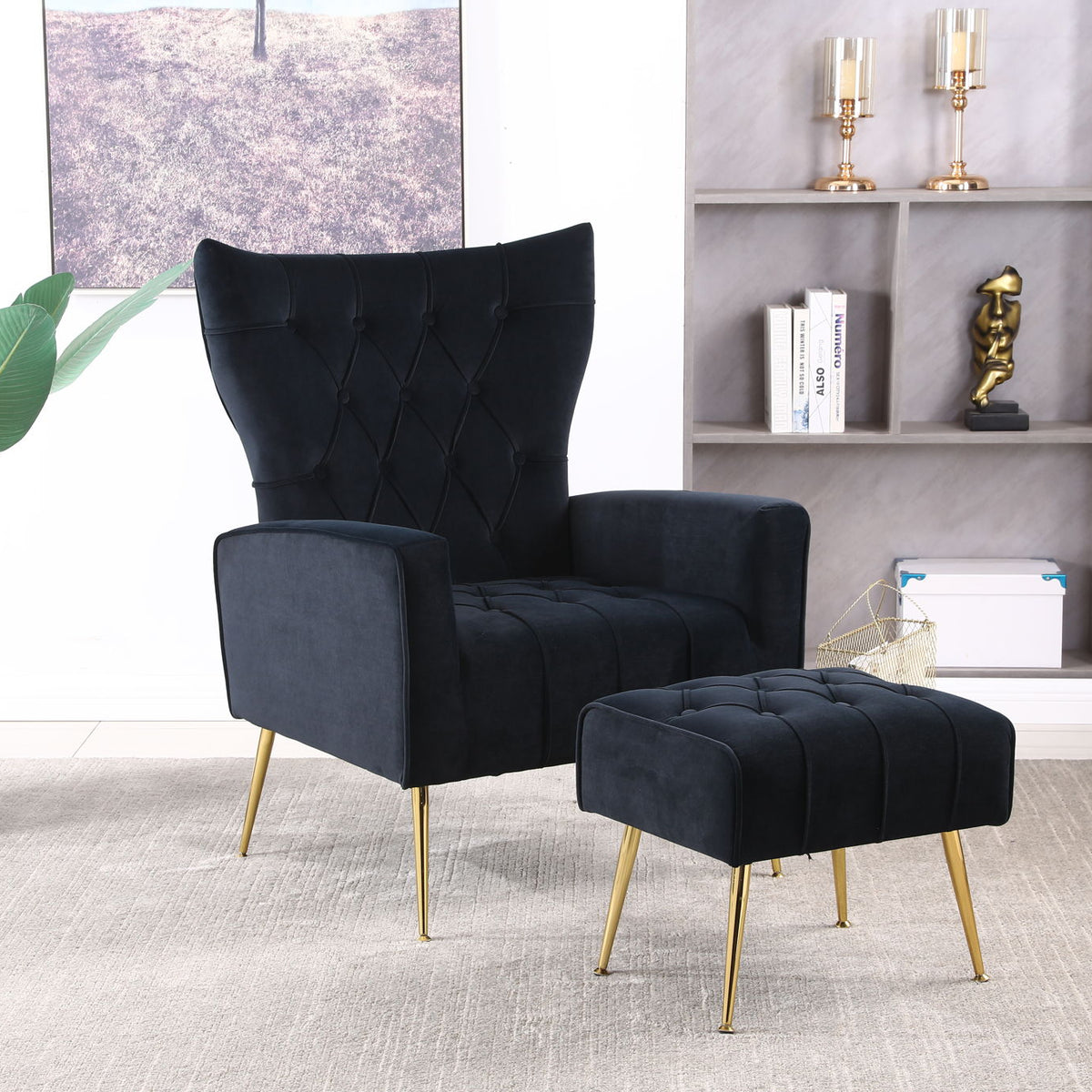 Modern Accent Chair With Ottoman, Comfy Armchair For Living Room