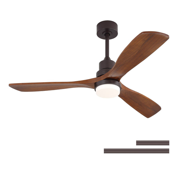 Coffee-brown 3-blade ceiling fan with LED light and dark motor housing