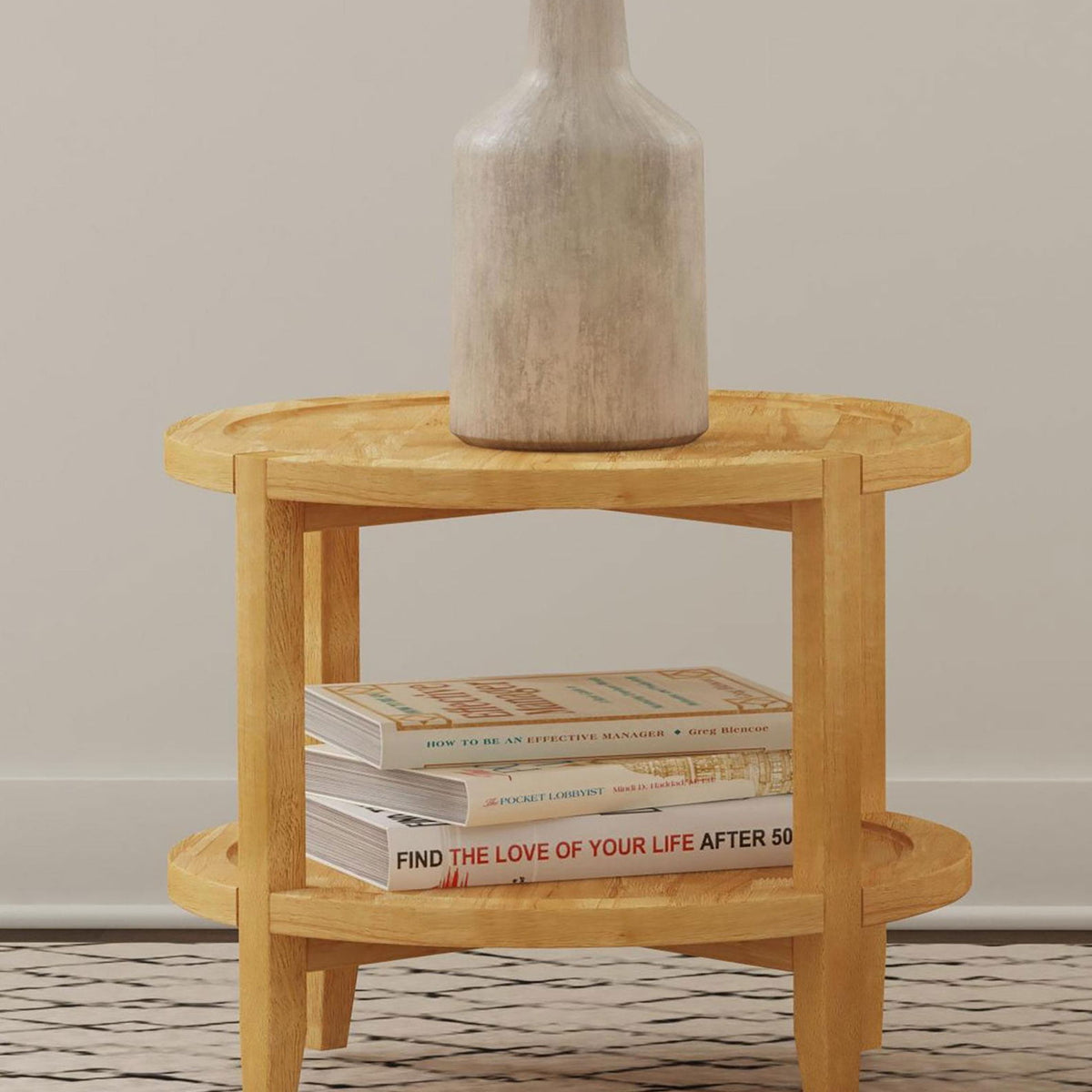 Camillo Round Solid Wood Side End Table Maple Brown