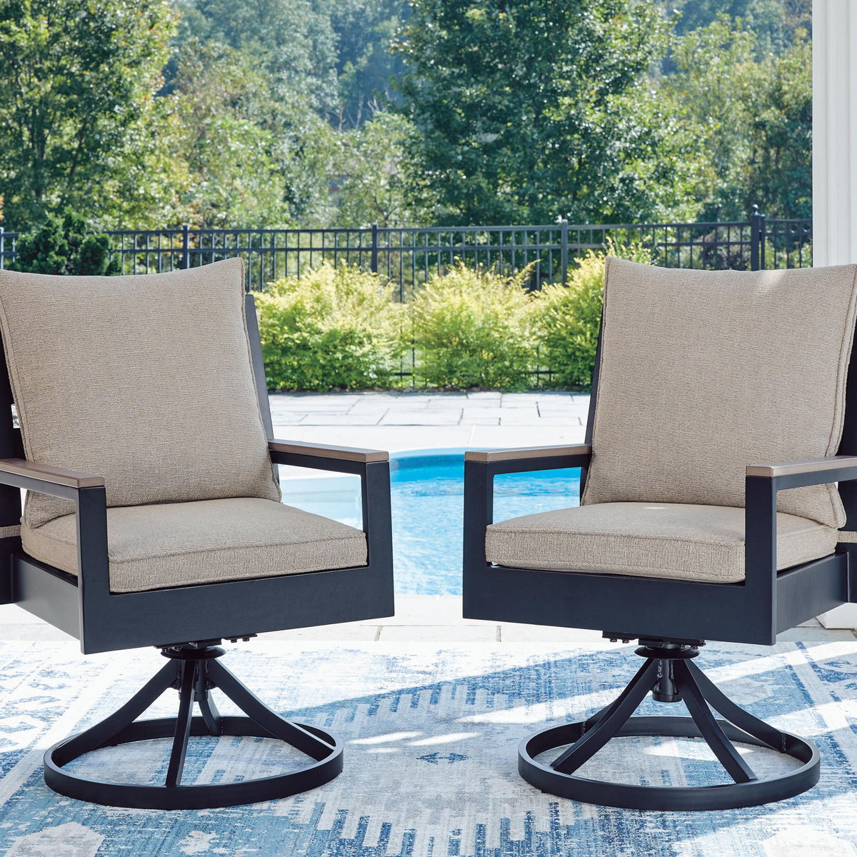 East Beach - Swivel Chair With Cushion (Set of 2) - Blue