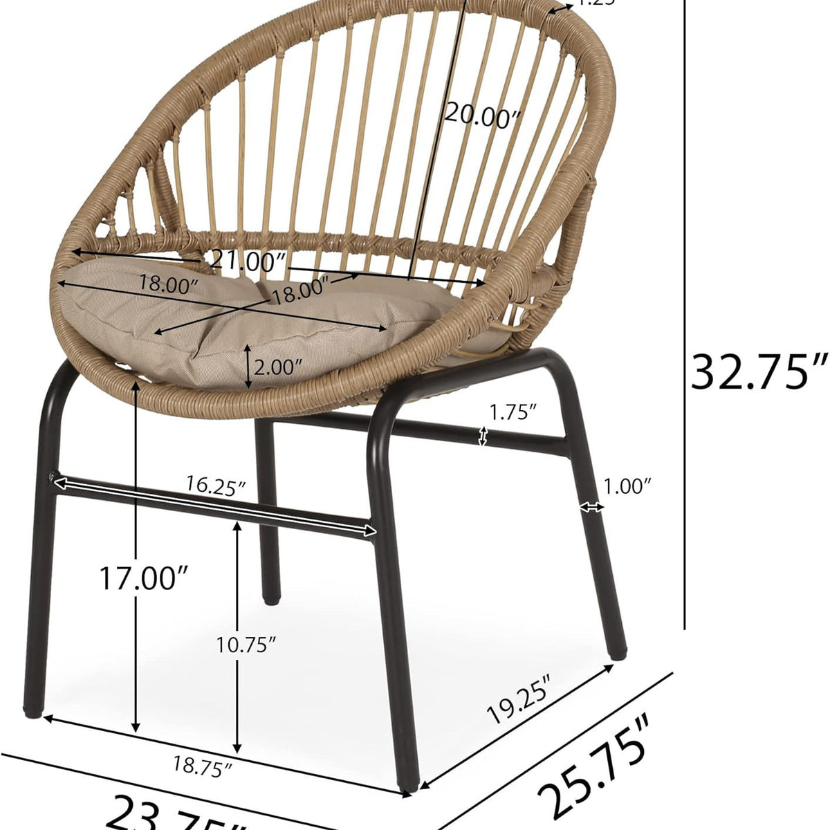 Outdoor Accent Chair With Curved Back And Basket Frame, (Set of 2) - Light Brown / Beige