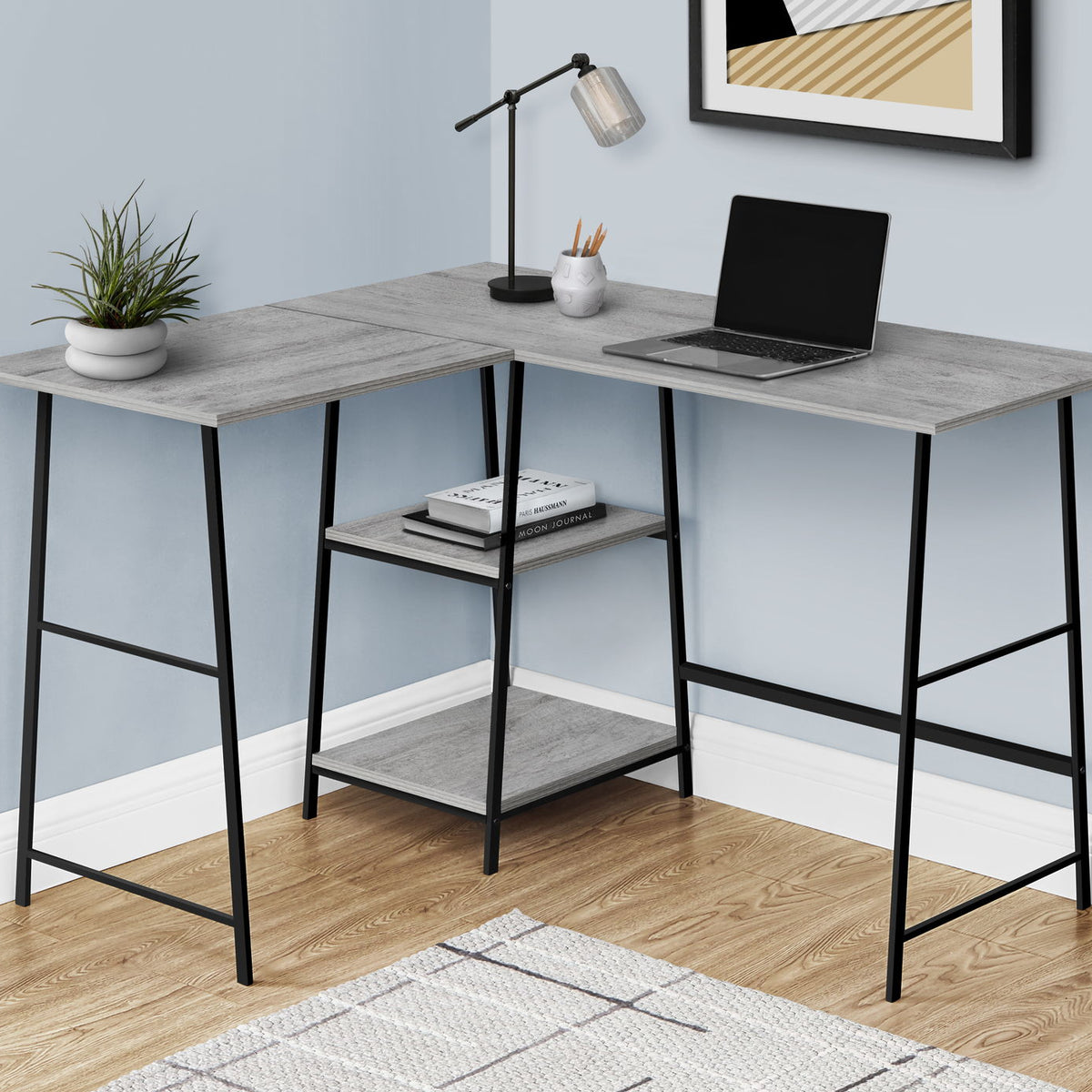 Computer Desk, Home Office, Corner, Storage Shelves, L Shape, Work, Laptop, Contemporary, Modern