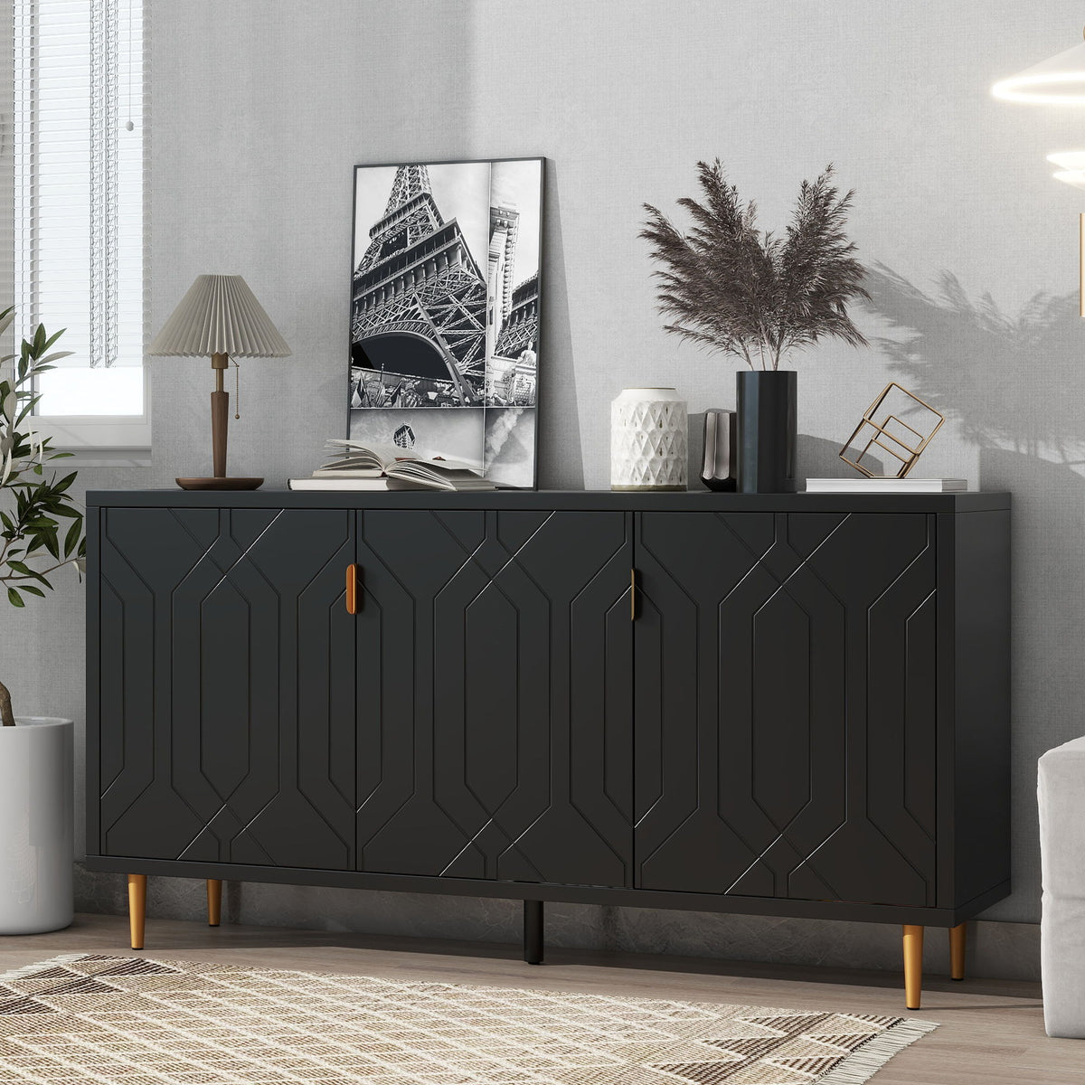 Modern TV Stand With 3 Doors And Adjustable Shelves