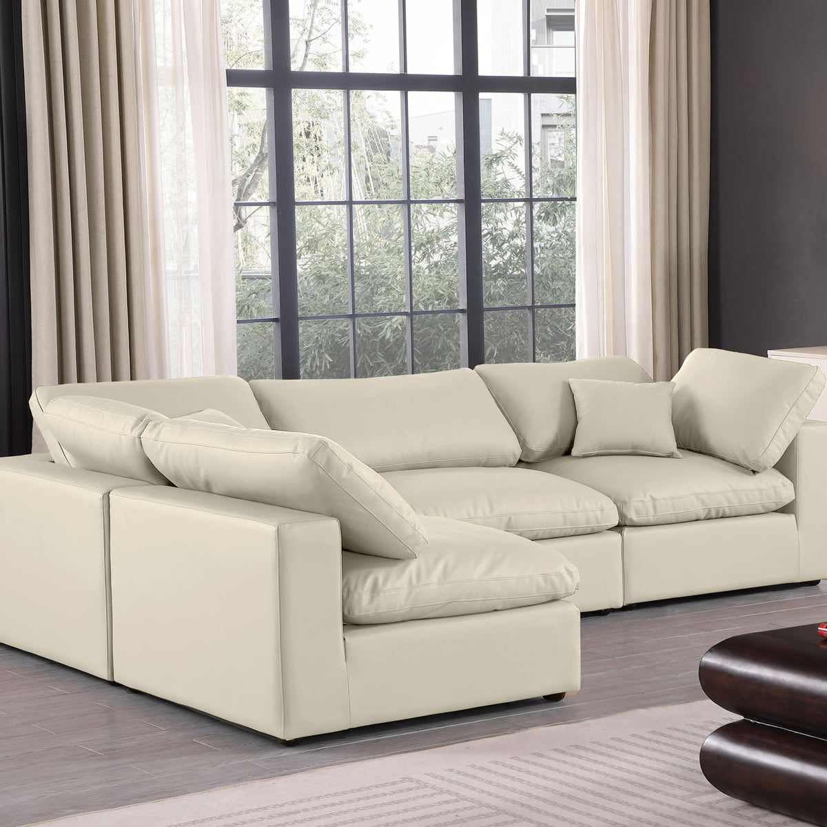 Comfy - 4 Piece Faux Leather Modular Armless Sectional
