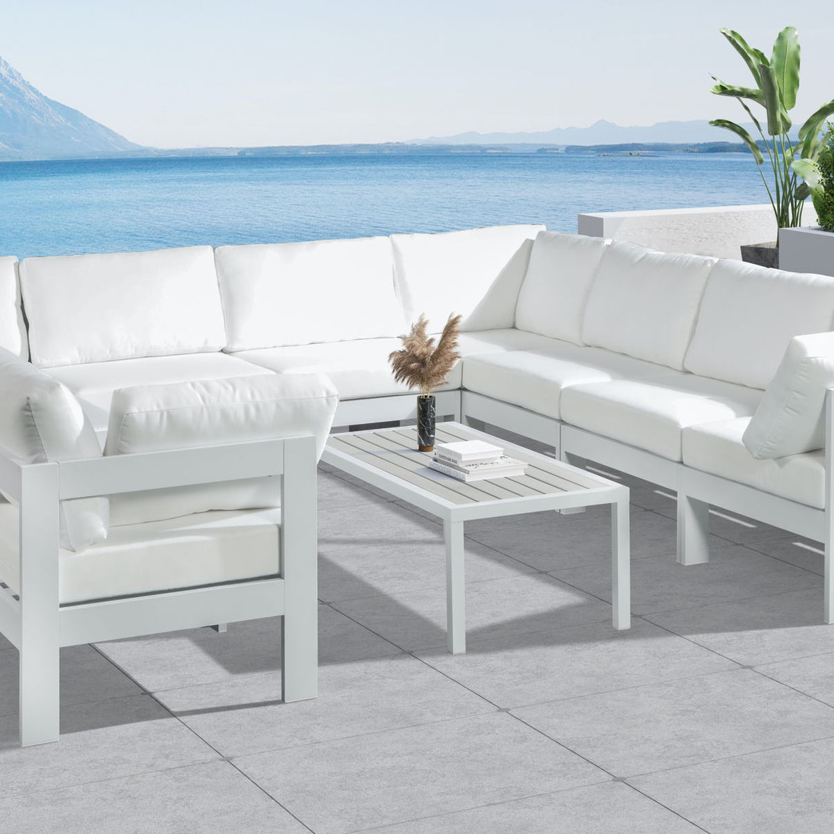 Nizuc - Outdoor Patio 10 Piece Modular Sectional With White Frame