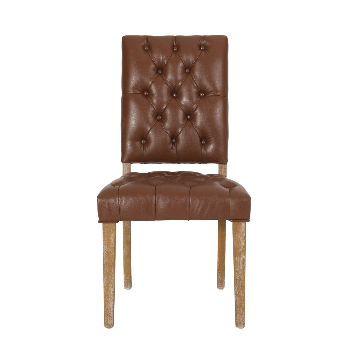 Sophisticated Dining Chair Set With Button Tufting - Light Brown / Weathered Wood