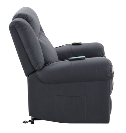 Domana - Polished Microfiber Power Nirion Recliner With Lift Heating Massage Chair - Dark Blue