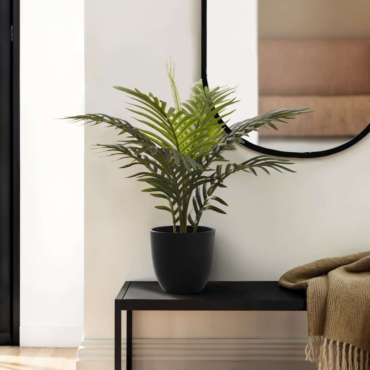 20" Tall, Artificial Plant, Palm, Indoor, Faux, Fake, Table, Greenery, Potted, Real Touch, Decorative - Green / Black