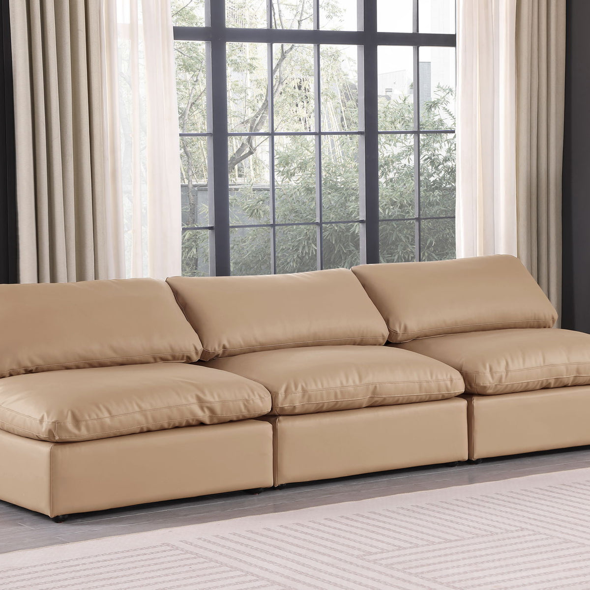 Comfy - Faux Leather Modular Armless Sofa 3 Pieces - Tan