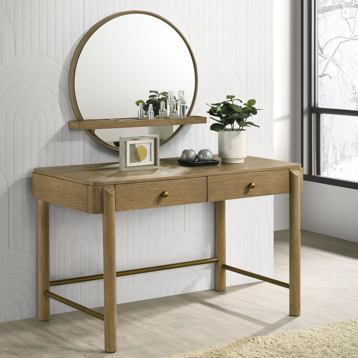 Arini 2-piece Makeup Vanity Table and Mirror Set Sand Wash