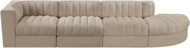 Rummi - Velvet Performance Fabric Upholstered 4 Piece Modular Sectional With Reverse Corner Chair