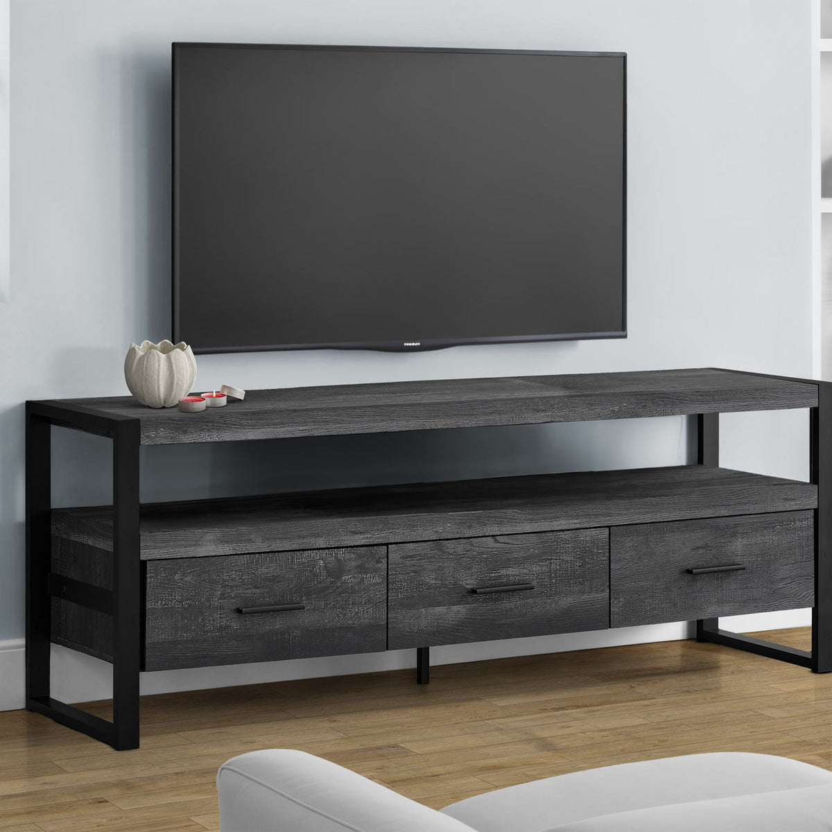 TV Stand, Console, Media Entertainment Center, Storage Solution Drawers - Black