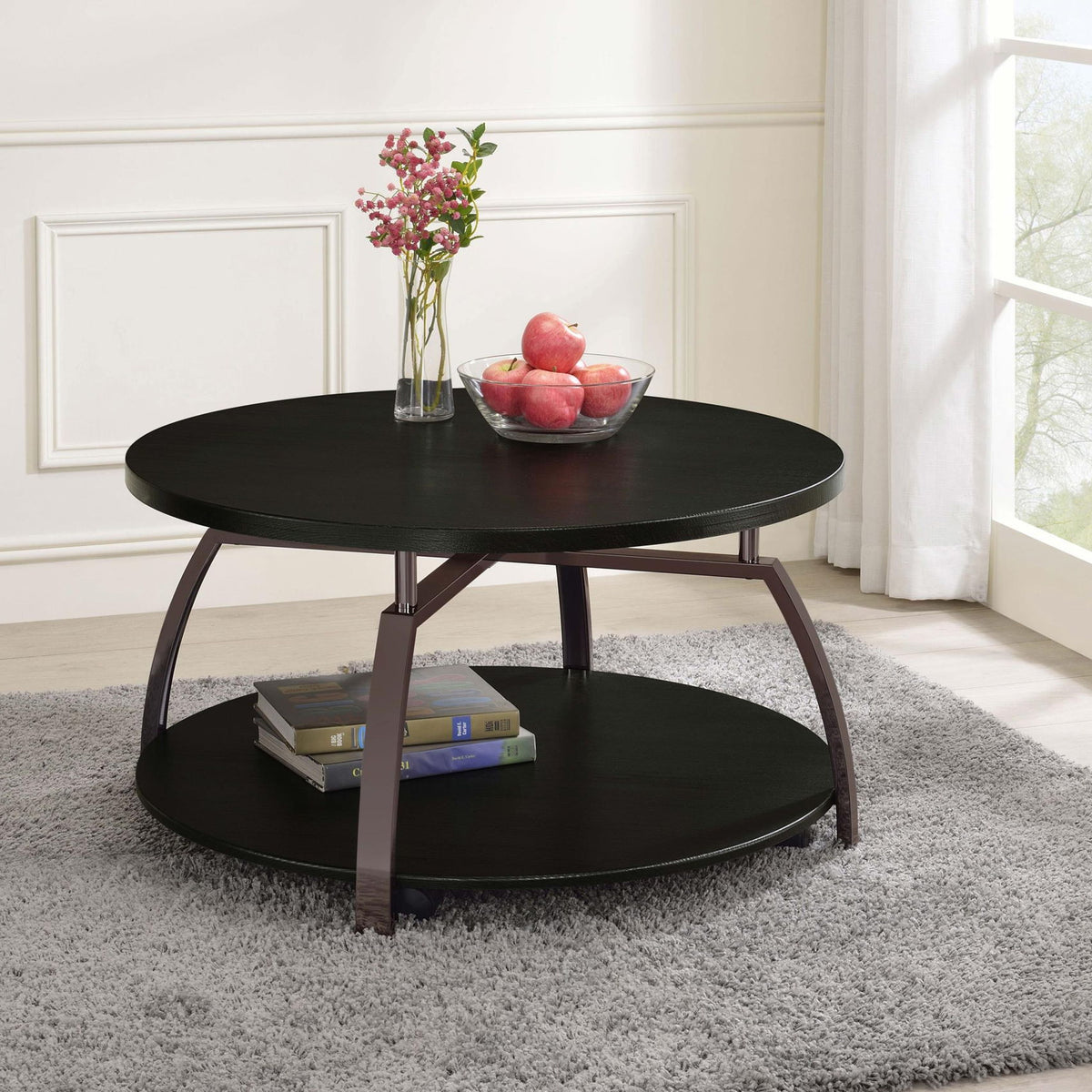 Dacre Round Engineered Wood Top Coffee Table Dark Charcoal