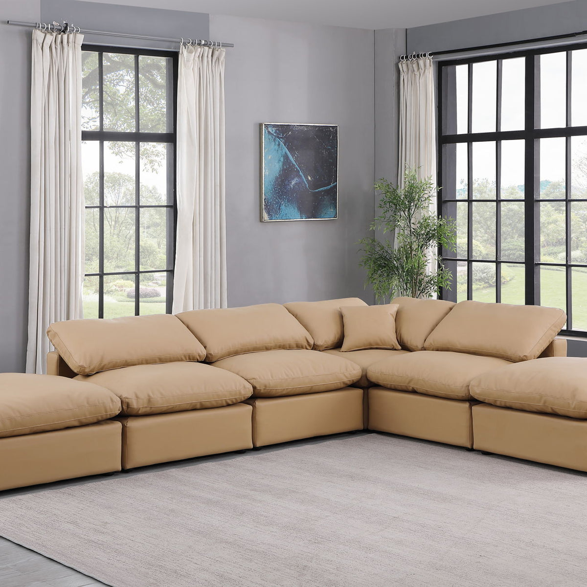 Indulge - Faux Leather 6 Piece Modular Armless Sectional - Tan