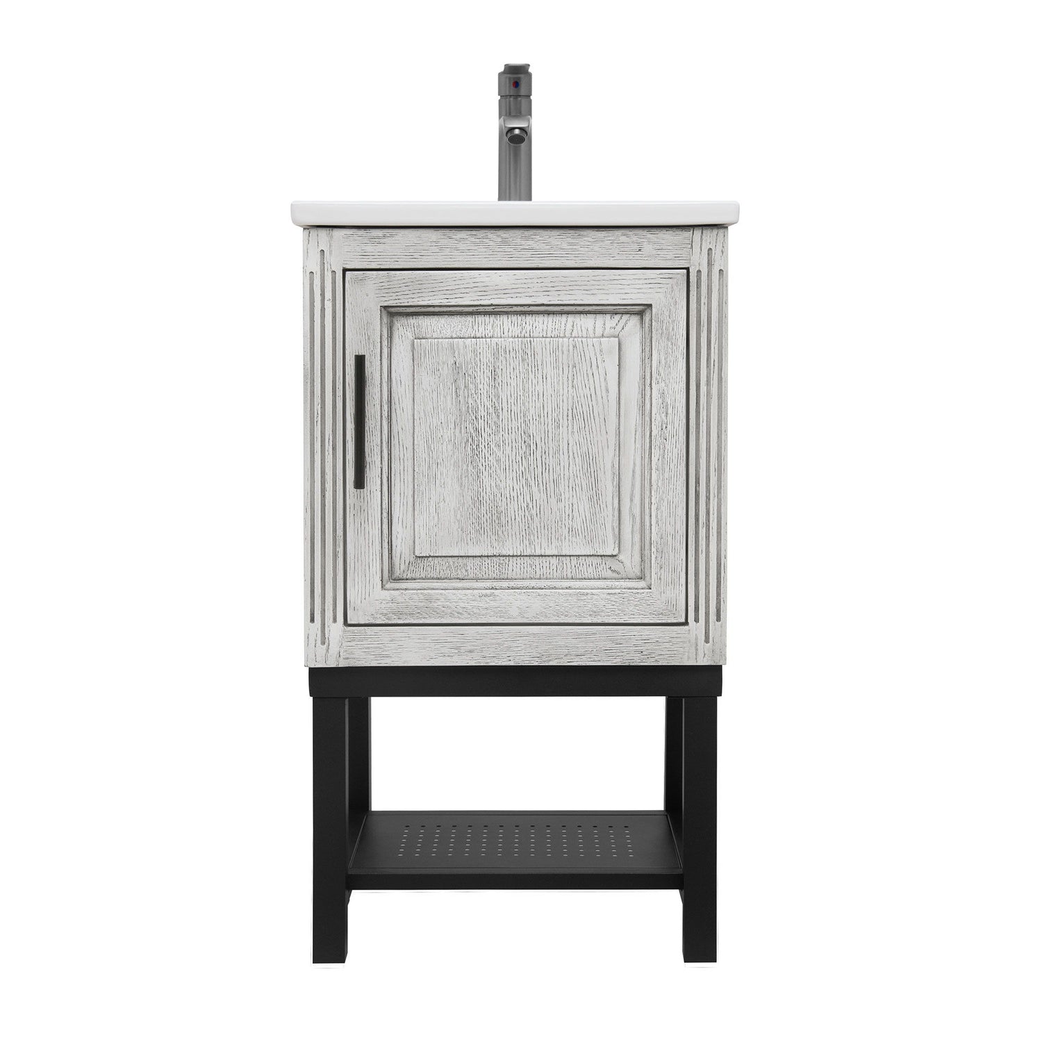 Modern Freestanding Bathroom Vanity With Ceramic Sink, Hot And Cold Faucet, 1 Door Cabinet & Open Shelf