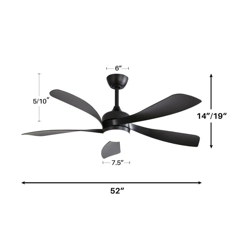 52" Low Profile Ceiling Fan With Remote Control Lights DC Motor For Patio Living Room - Black