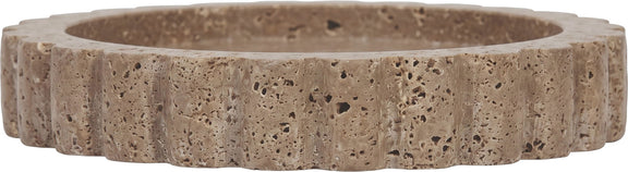 Beige travertine serving tray side profile with scalloped outer edge