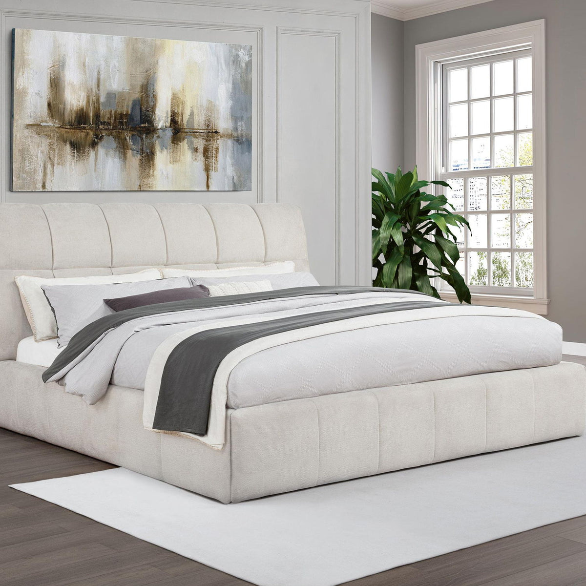 Nollet 48-inch Upholstered California King Platform Bed Cream