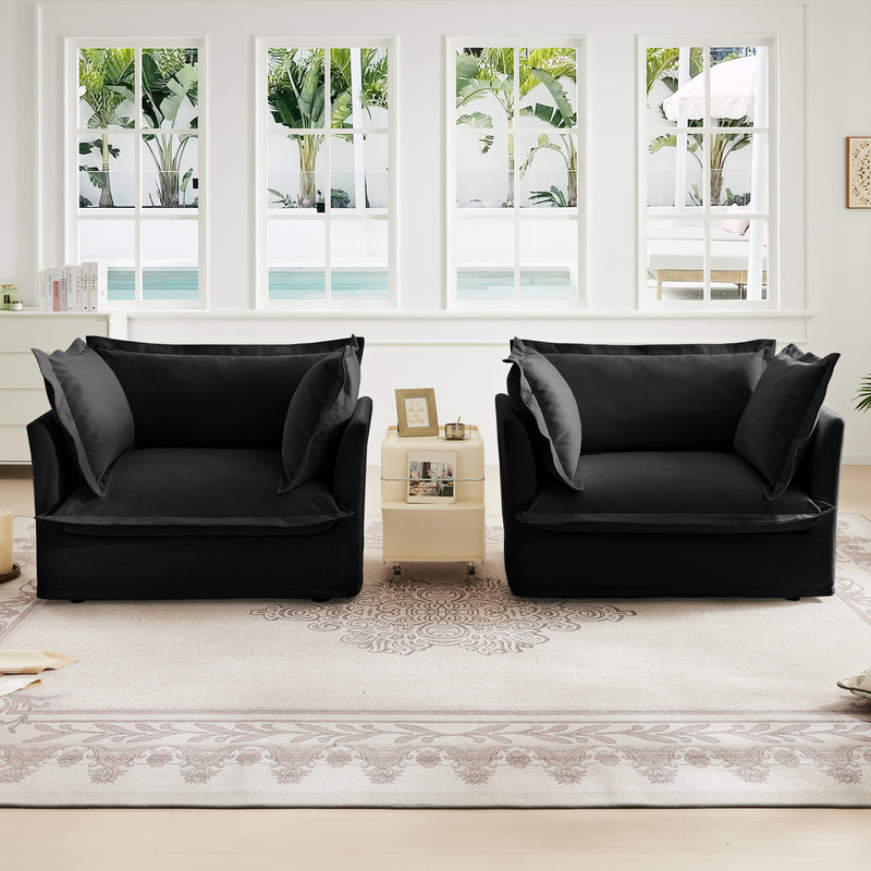 Set of 2 Slipcovered Chenille Armchairs - Black Chenille