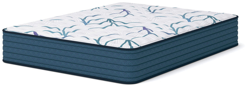 Firm 3.0 mattress with white top and blue wave pattern, dark teal border