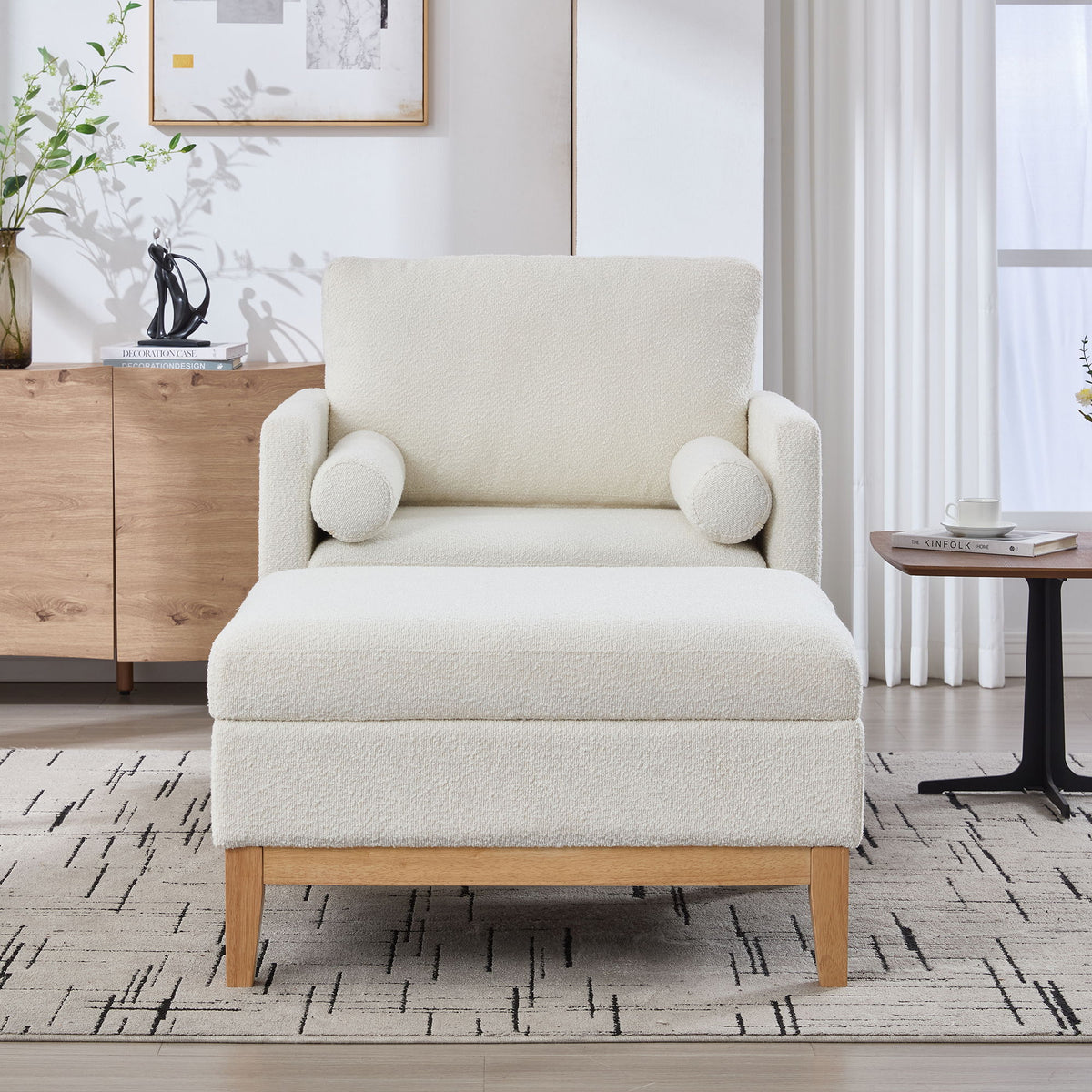 Oversized Swivel Barrel Accent Chair And Ottoman Set With Storage